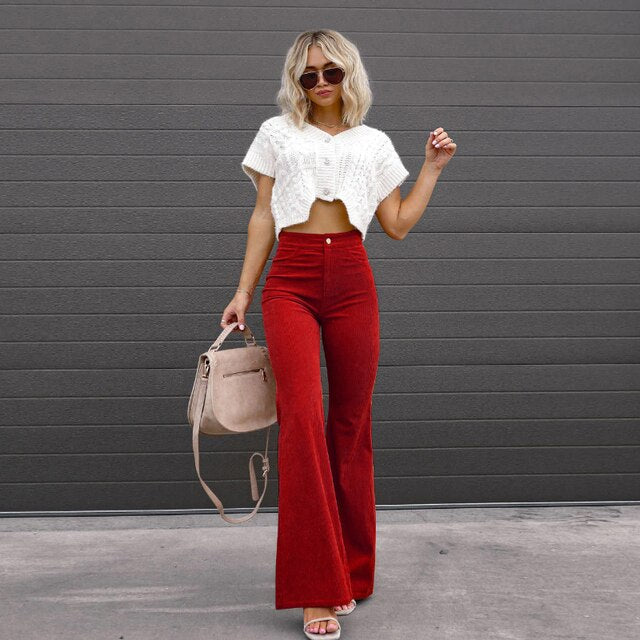 Women's High Waist Flared Pants – Long Leg Retro Style Trousers