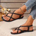 Women's Flat Sandals with Braided Straps and Cutout Design