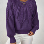 Women's Lantern Sleeve Sweater – Cable Knit Winter Sweater