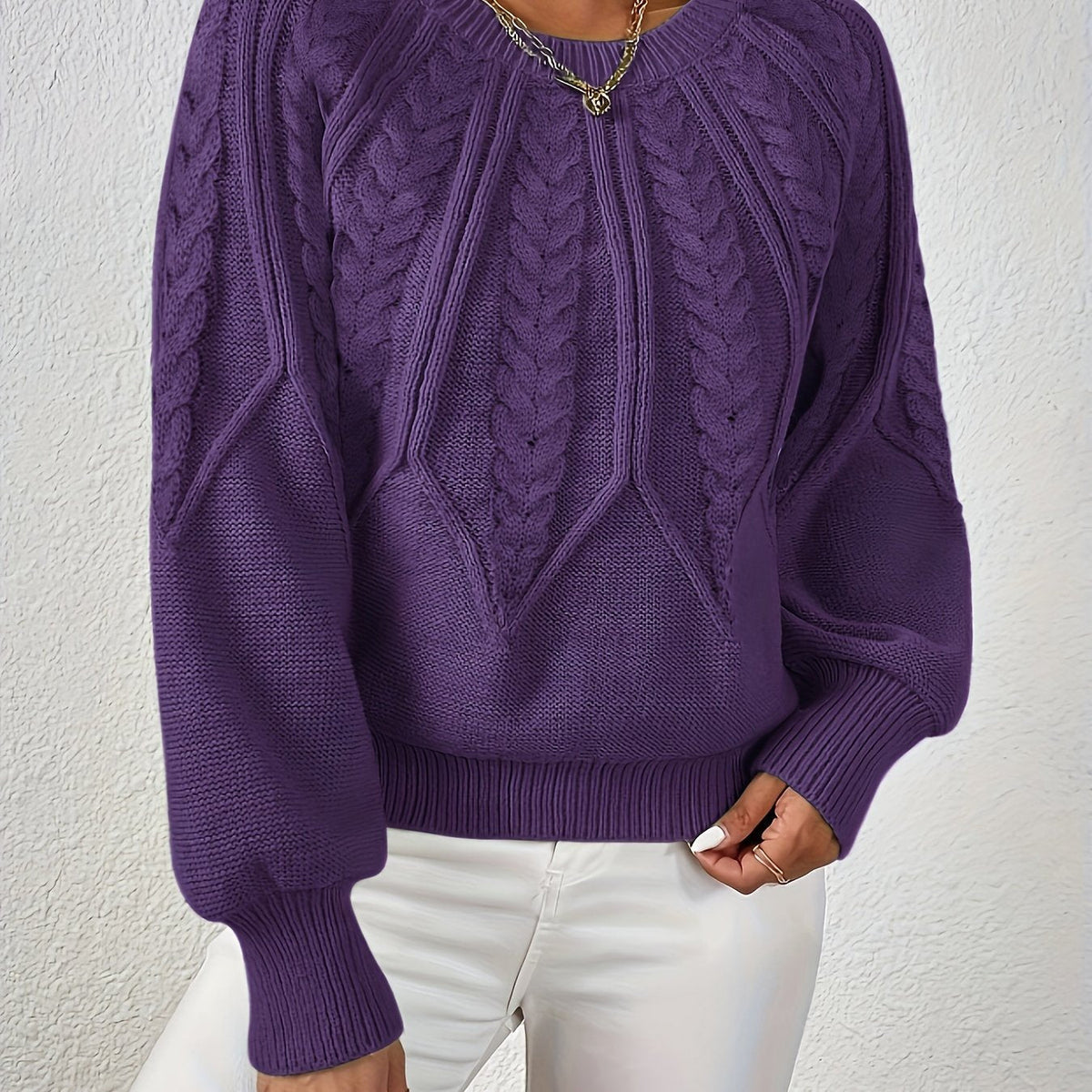 Women's Lantern Sleeve Sweater – Cable Knit Winter Sweater