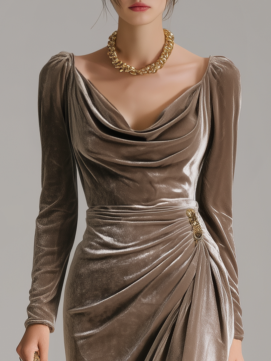 Women's Velvet Midi Dress – Draped Occasion Dress