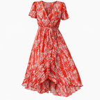 Women's Floral Midi Dress – Wrap V-Neck Dress