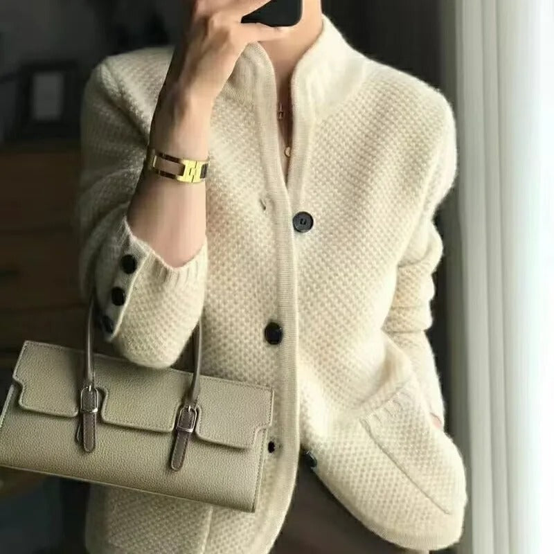 Women's Button Pocket Cardigan – Textured Knit Sweater