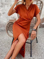 Women's Cutout Wrap Midi Dress – V-Neck Fitted Cocktail Occasion Dress