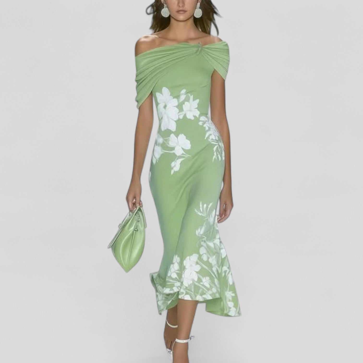 Women's Printed Midi Dress – Relaxed Fit Casual Dress – Elowen