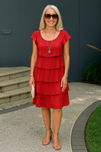 Women's Layered Midi Dress – Short Sleeve Dress