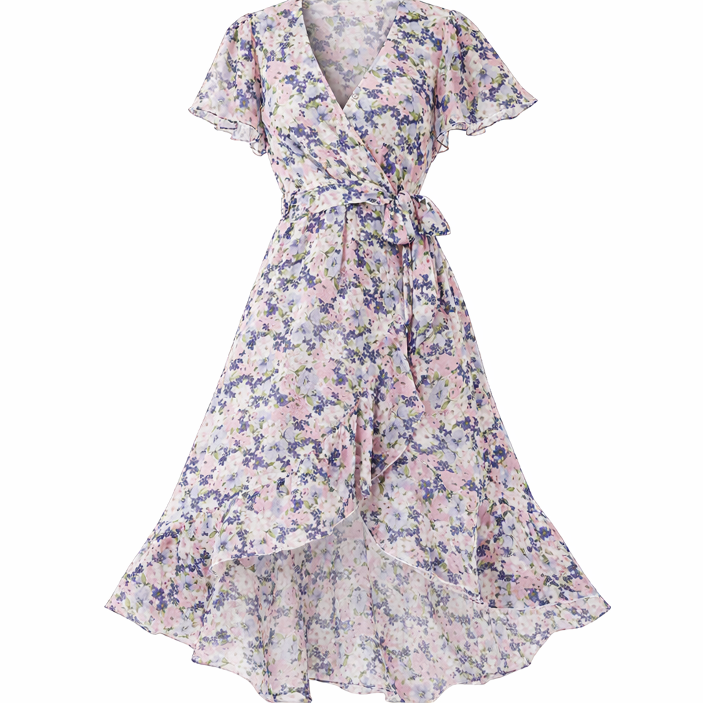 Women's Floral Midi Dress – Wrap V-Neck Dress