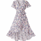 Women's Floral Midi Dress – Wrap V-Neck Dress