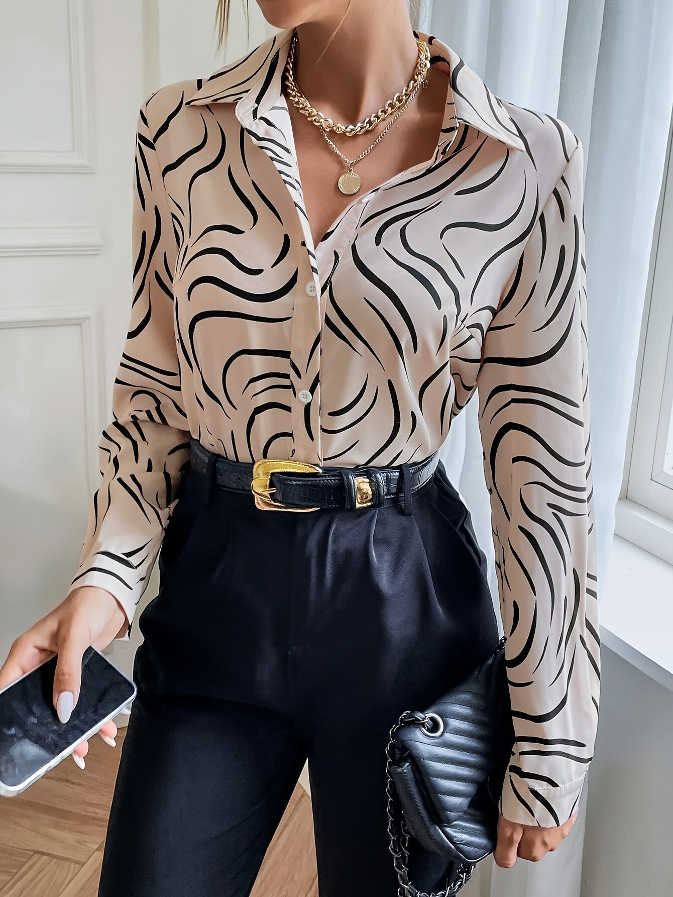 Women's Button-Up Blouse – Printed Casual Blouse – Scarlett
