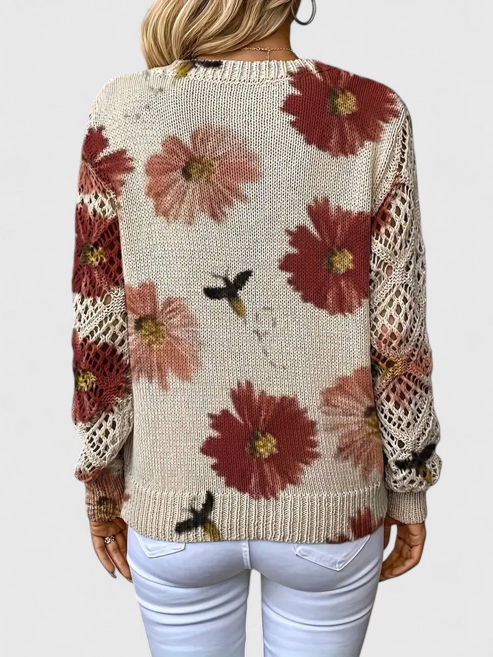 Women's Floral V-Neck Cardigan – Lightweight Flower Knit Cardigan