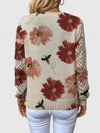 Women's Floral V-Neck Cardigan – Lightweight Flower Knit Cardigan