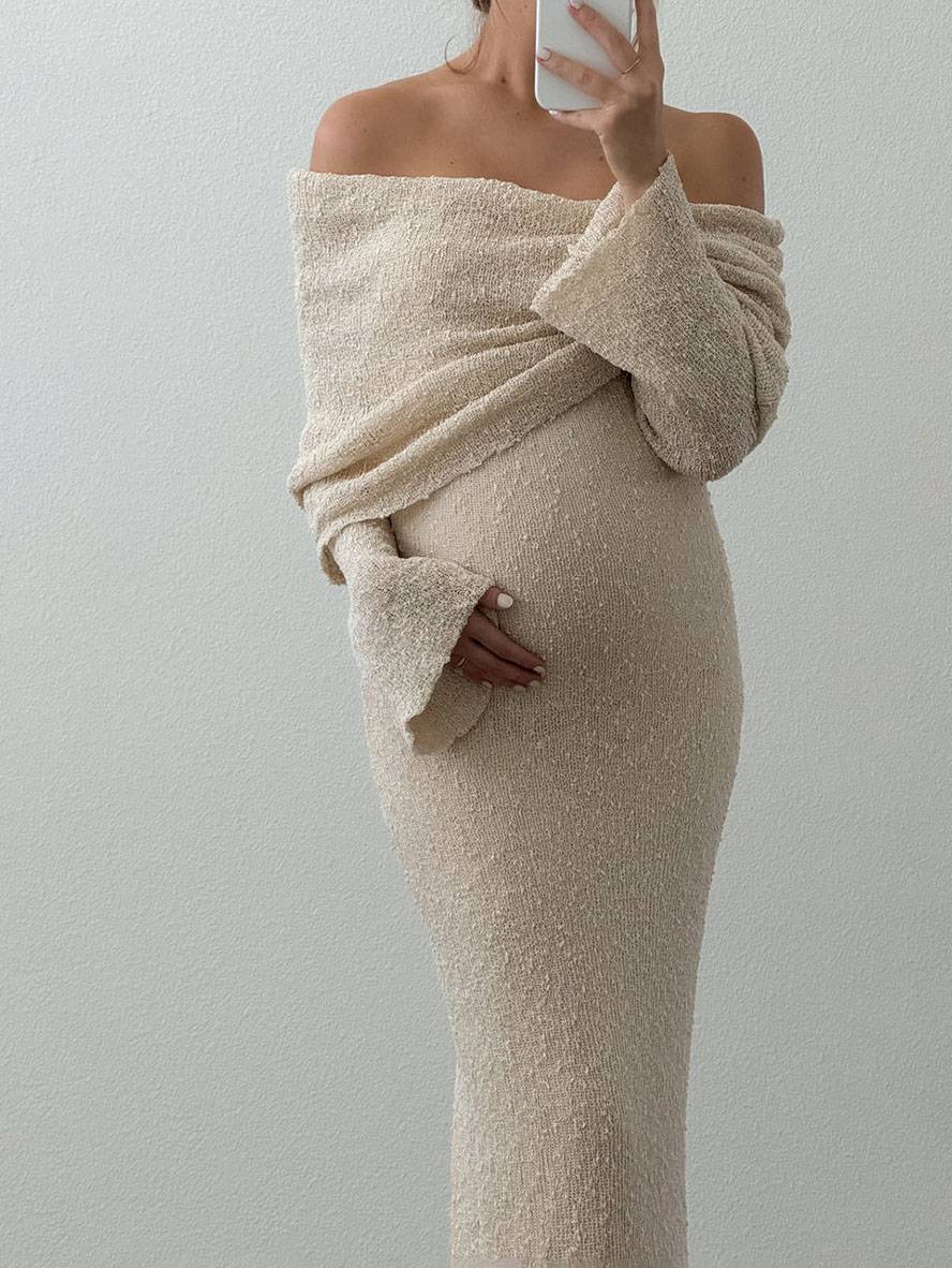 Women's Maternity Off-Shoulder Dress – Long Sleeve Pregnancy Dress