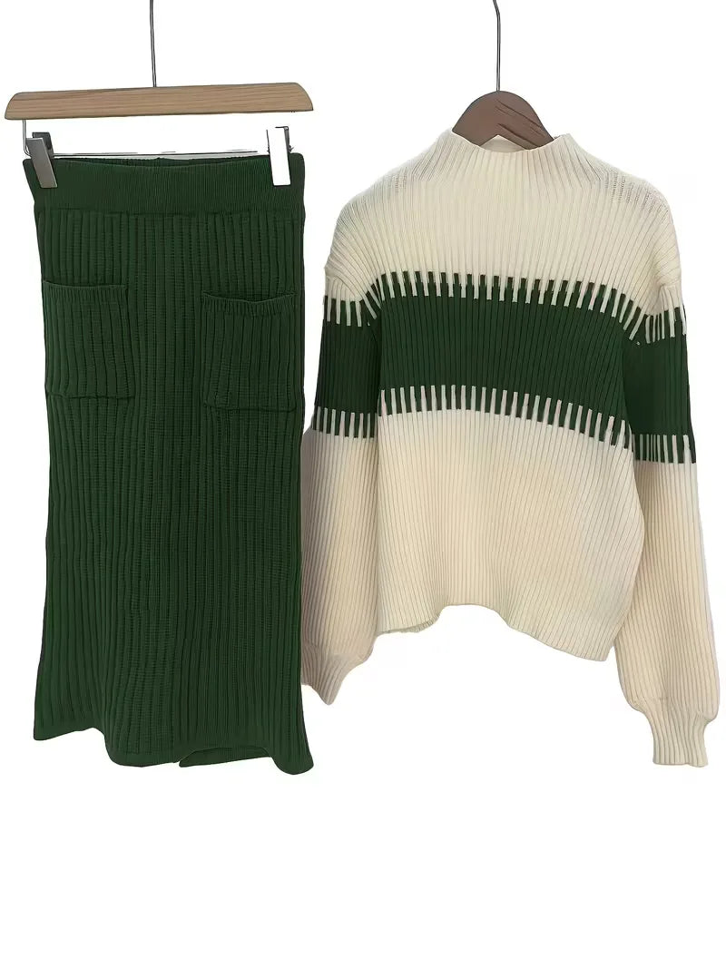 Women's Ribbed Sweater Set – Matching Knit Skirt Set