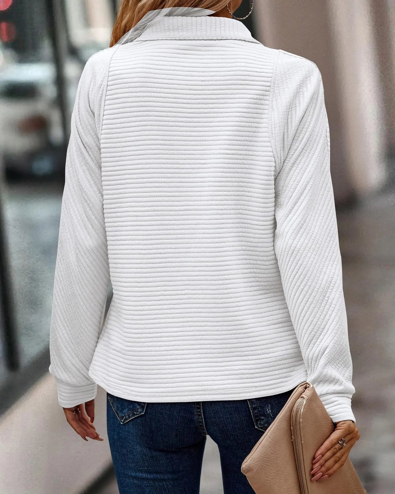 Women's Half-Zip Sweater – V-Neck Zip Collar Knit Pullover