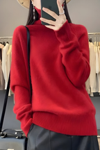 Women's High Neck Roll Sweater – Long Sleeve Relaxed Knit Pullover