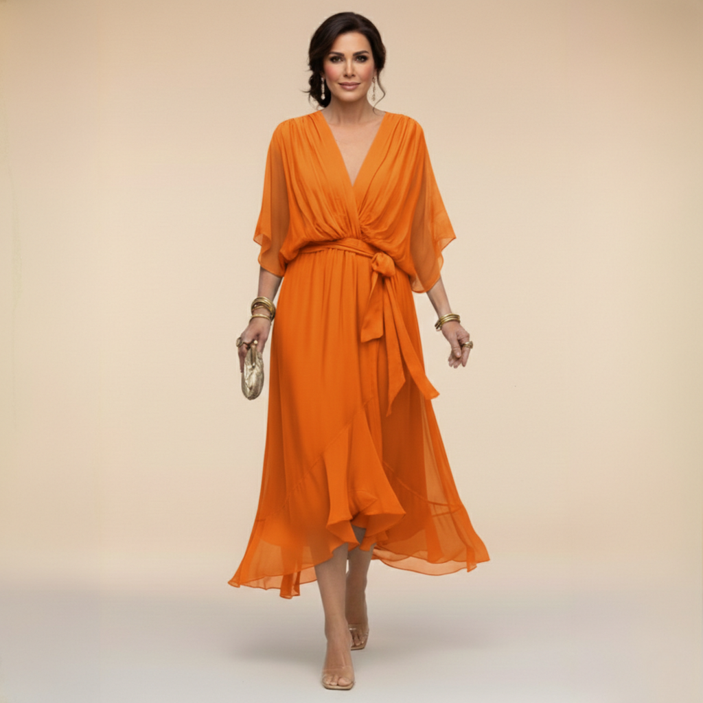 Women's V-Neck Long Sleeve Dress – Flowy Formal Occasion Dress