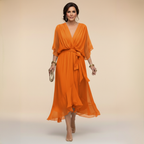 Women's V-Neck Long Sleeve Dress – Flowy Formal Occasion Dress