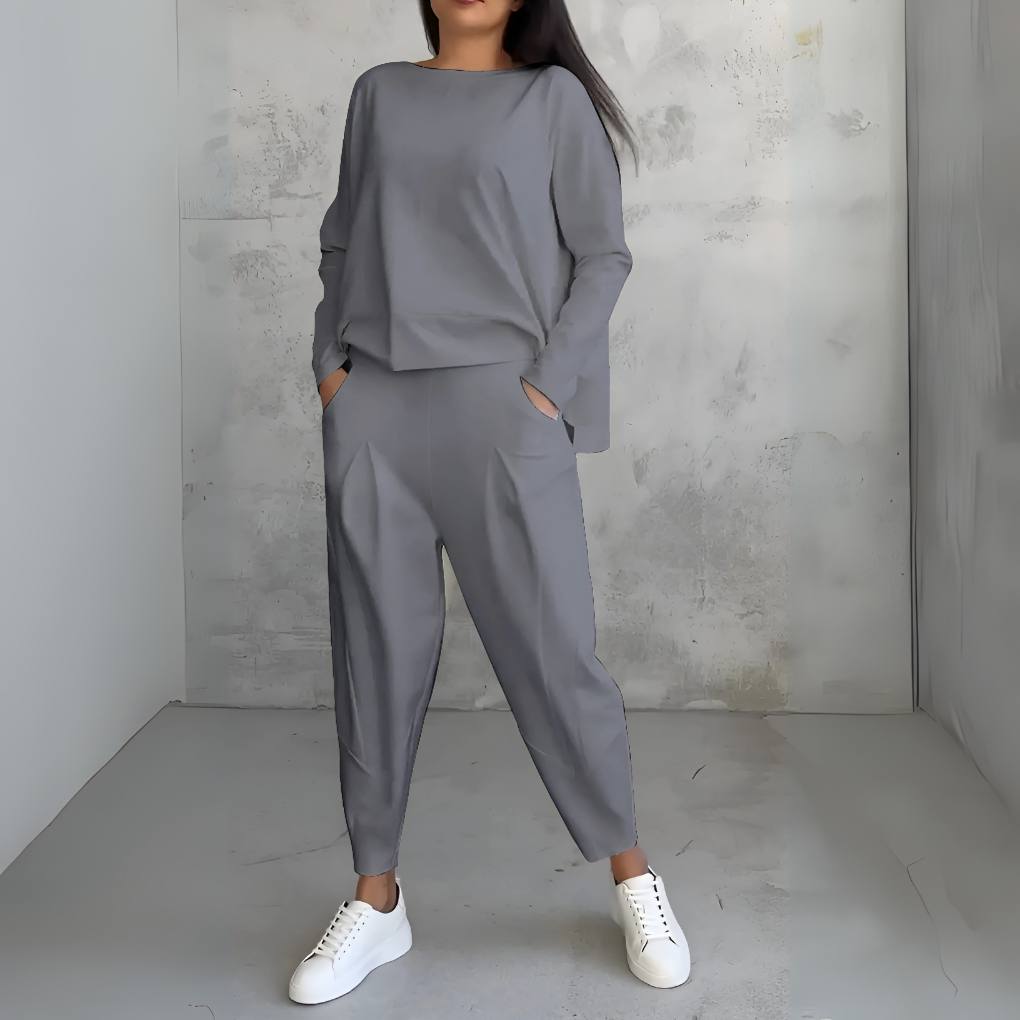 Women's Crew Neck Lounge Set – Long Sleeve Matching Pants Set