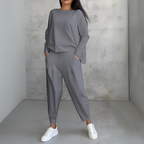 Women's Crew Neck Lounge Set – Long Sleeve Matching Pants Set
