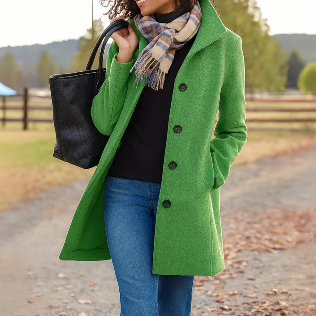 Women's Winter Coat – Button Front Long Coat – Helga