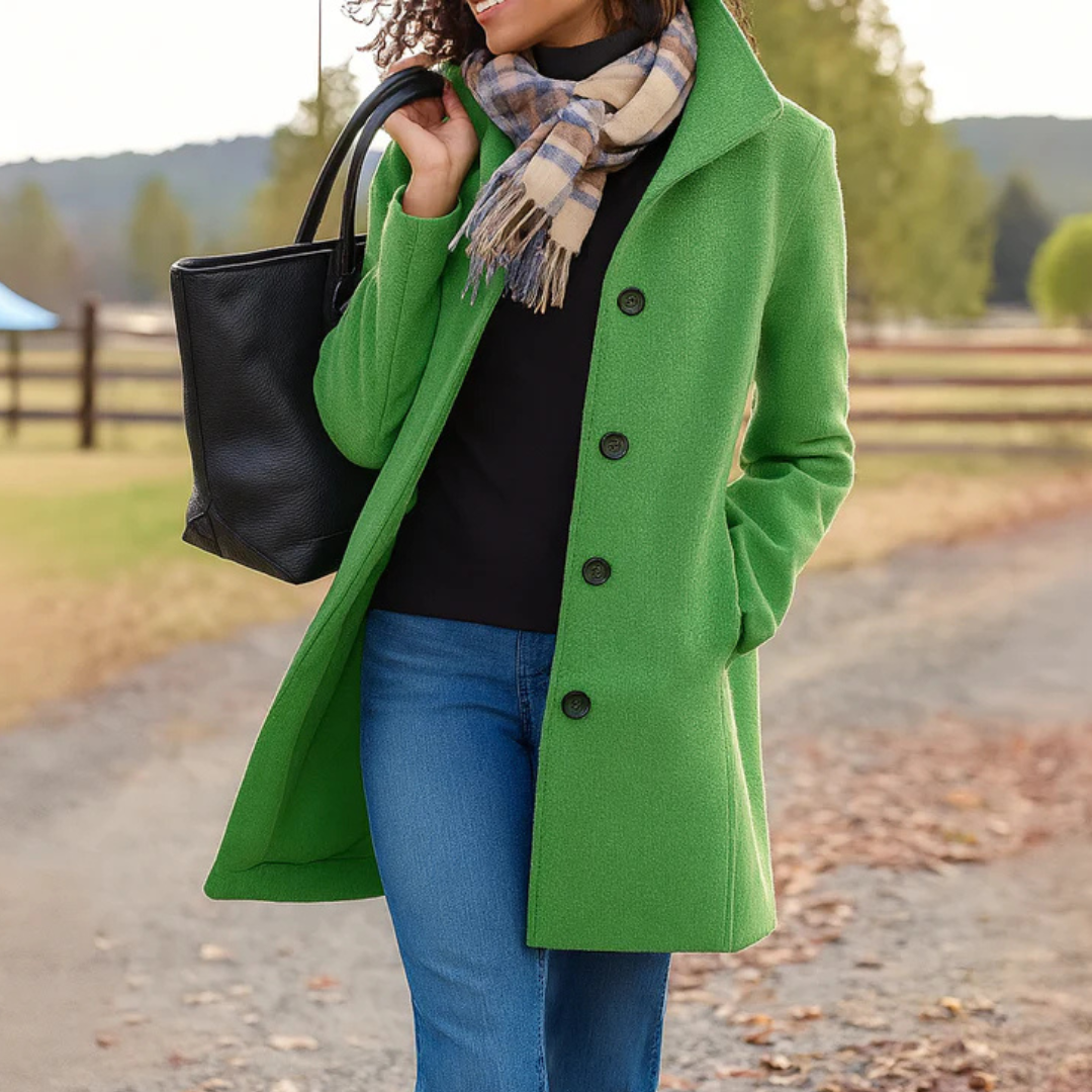 Women's Winter Coat – Button Front Long Coat – Helga