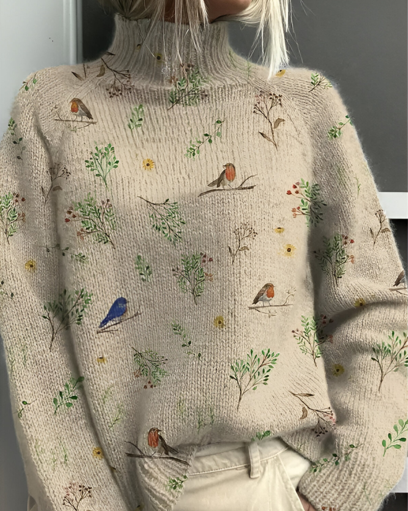 Women's Patterned Crew Neck Sweater – Graphic Long Sleeve Knit Pullover