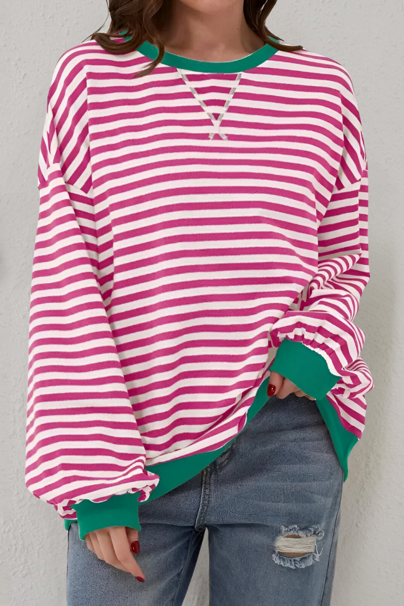 Women's Striped Crew Neck Sweatshirt – Relaxed Long Sleeve Pullover