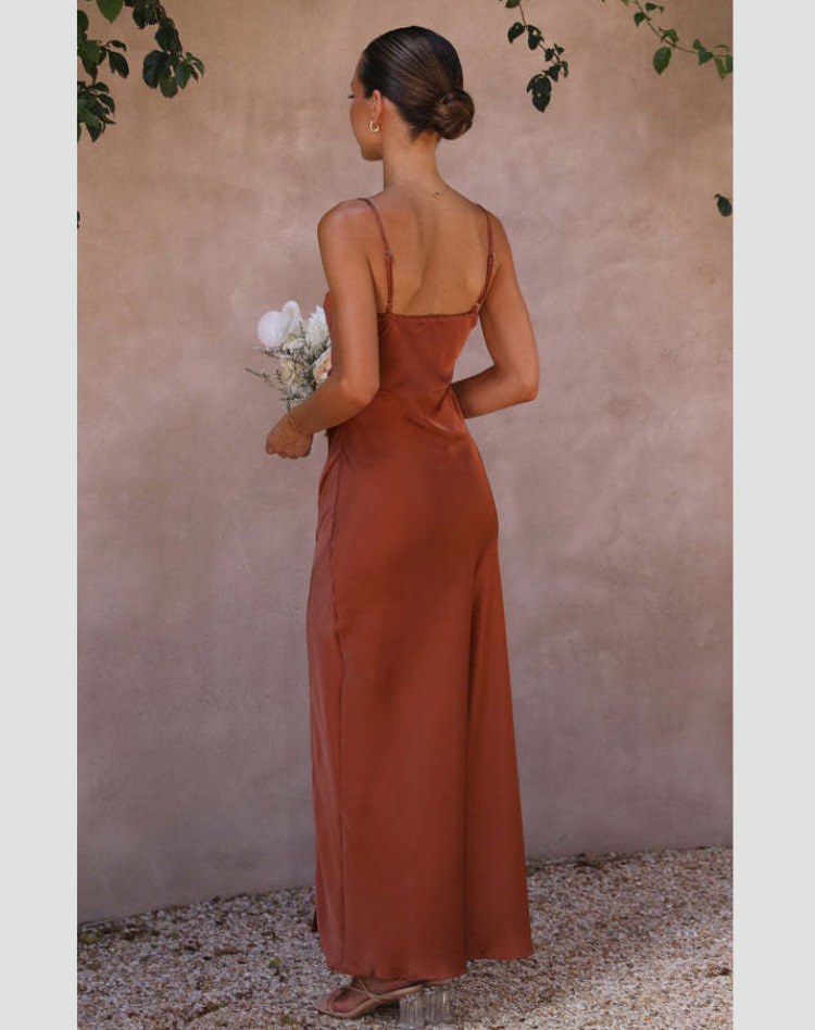 Women's Side Slit Maxi Dress – Strappy Fitted Formal Evening Gown