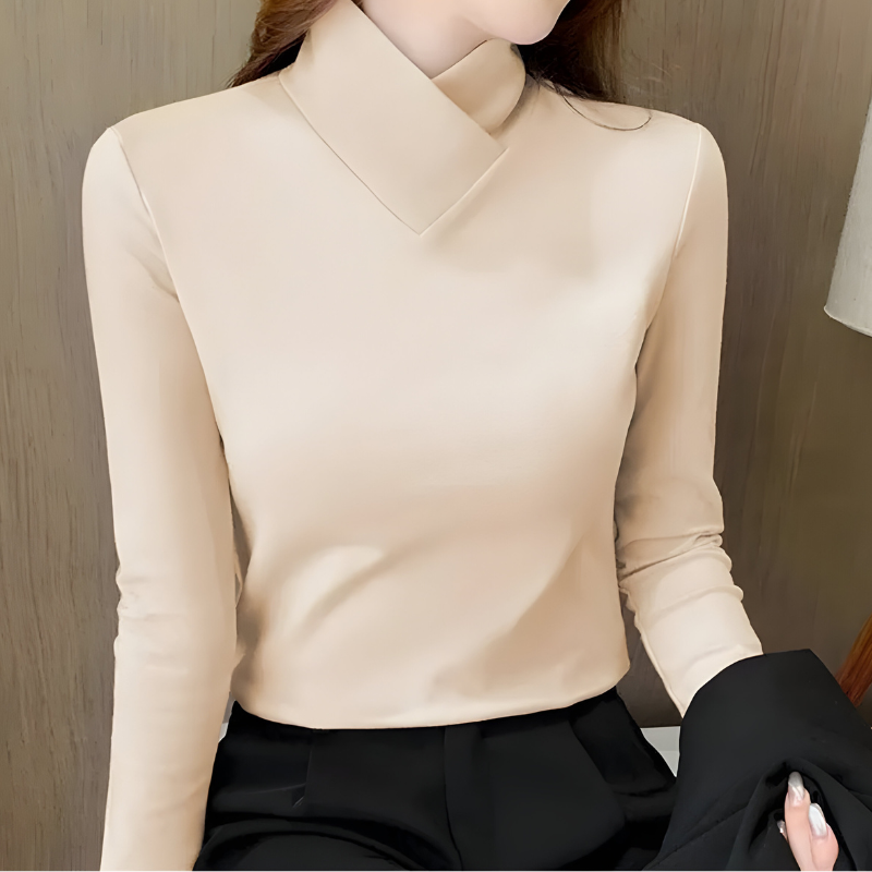 Women's High Collar Top – Minimalist Fitted Long Sleeve Top