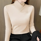 Women's High Collar Top – Minimalist Fitted Long Sleeve Top