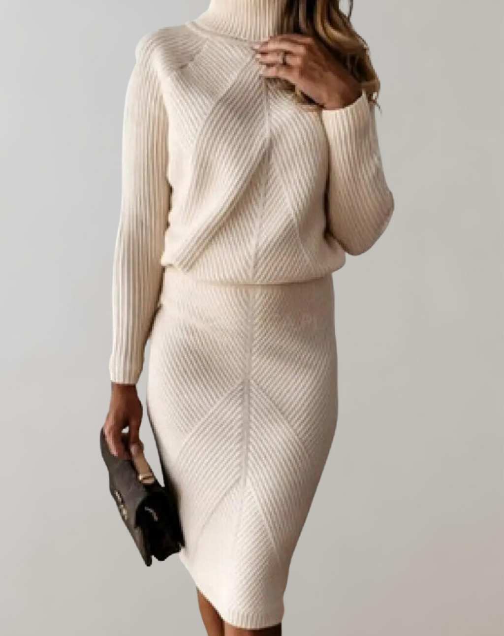 Women's Fitted Turtleneck Skirt Set – Long Sleeve Two-Piece Matching Set