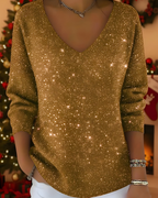 Women's Shimmer Knit Sweater – Glitter Ribbed Long Sleeve Pullover