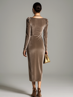 Women's Velvet Midi Dress – Draped Occasion Dress
