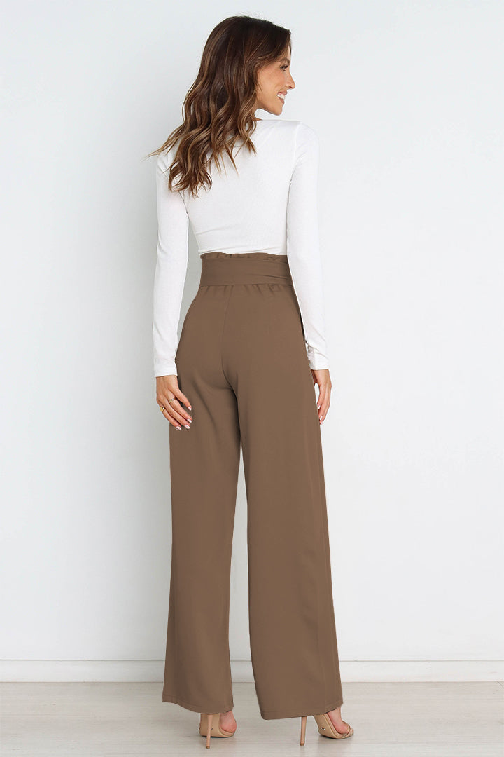 Women's High Waist Paperbag Pants – Bow Waist Wide Leg Trousers