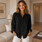 Women's Button Accent Blouse – Relaxed Long Sleeve Shirt Blouse