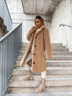 Women's Textured Longline Coat – Button Front Relaxed Trench Coat