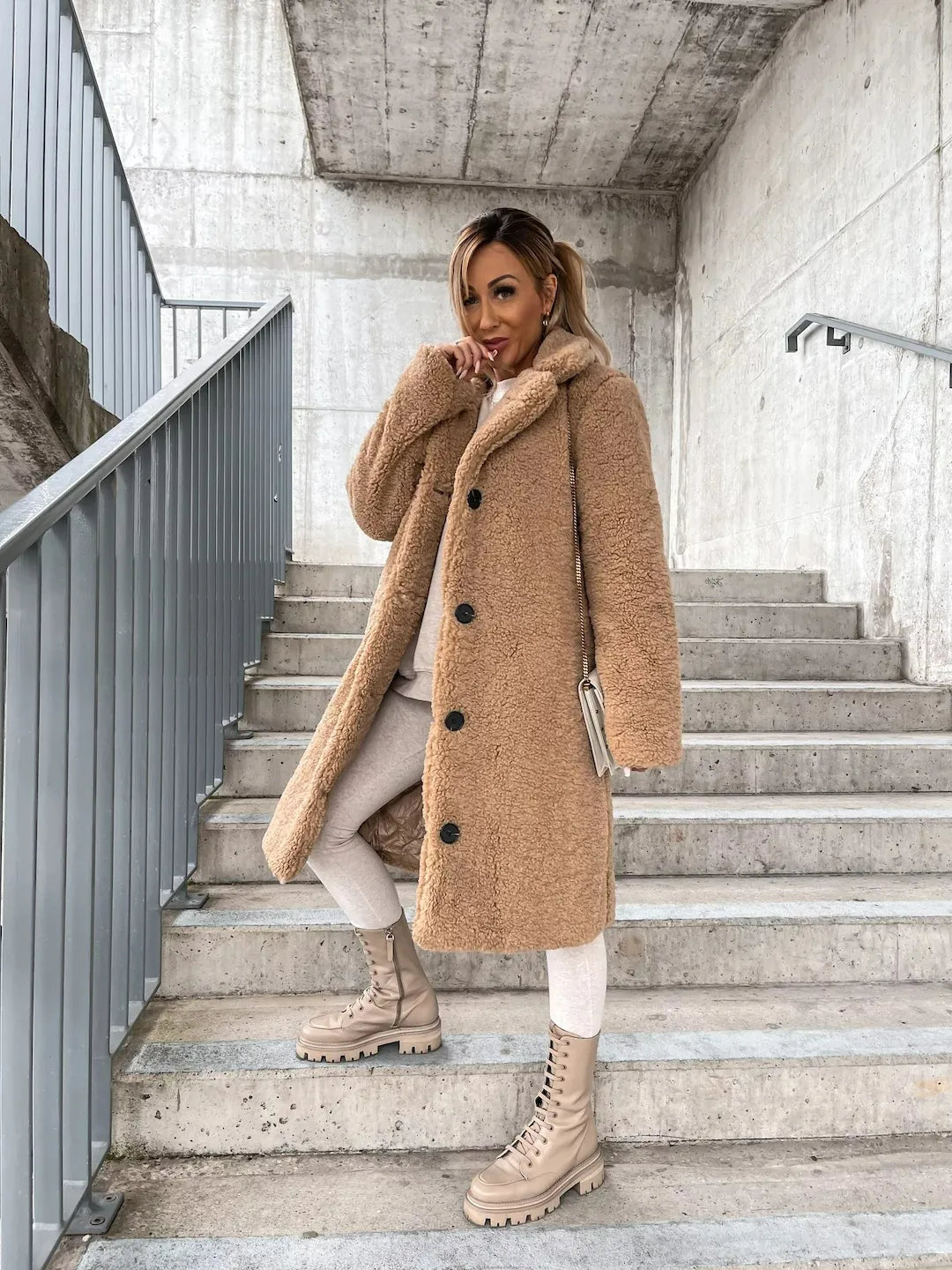 Women's Textured Longline Coat – Button Front Relaxed Trench Coat