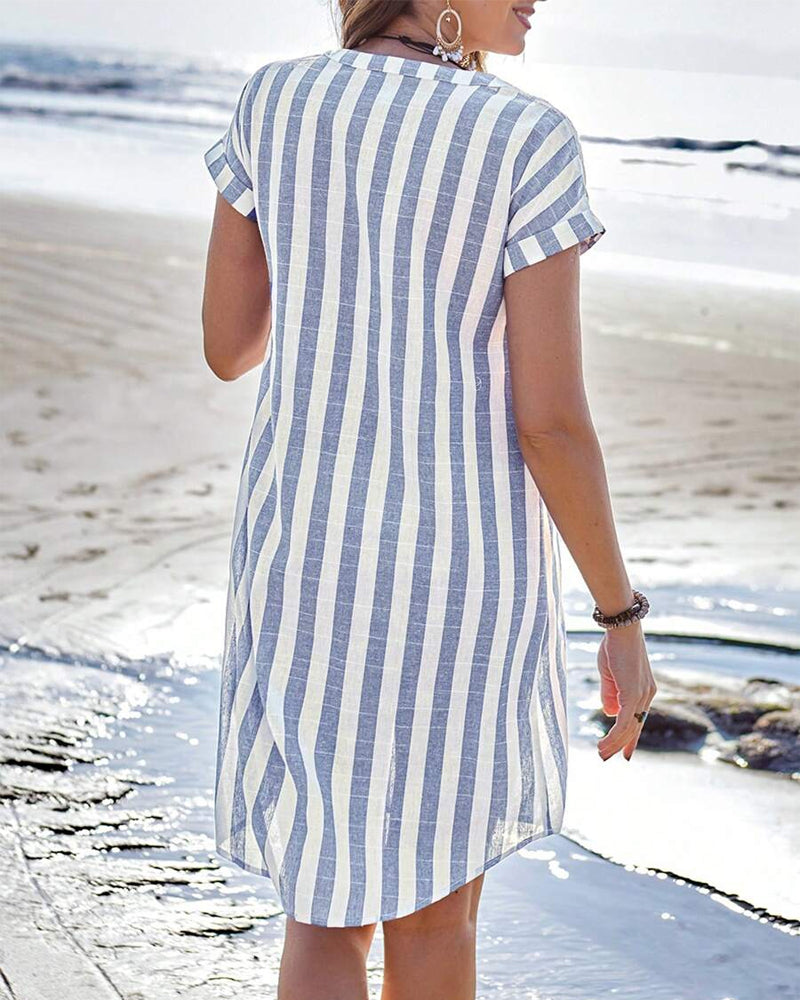Women's Striped Shirt Dress – Button-Up Summer Dress