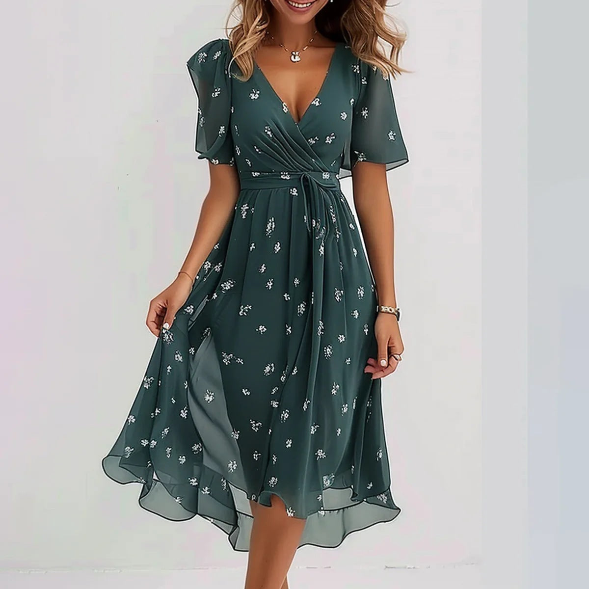 Brittany | Floral V-Neck Midi Dress
