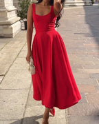 Women's Strappy Bodycon Midi Dress – Red Fitted Cocktail Dress