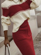 Women's Ribbed Sweater Set – Matching Knit Skirt Set
