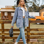 Women's Oversized Utility Jean Jacket – Relaxed Pocket Button Jacket
