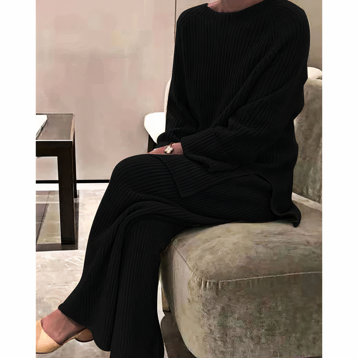 Women's Knit Lounge Set – Relaxed Sweater & Wide Leg Pants Set