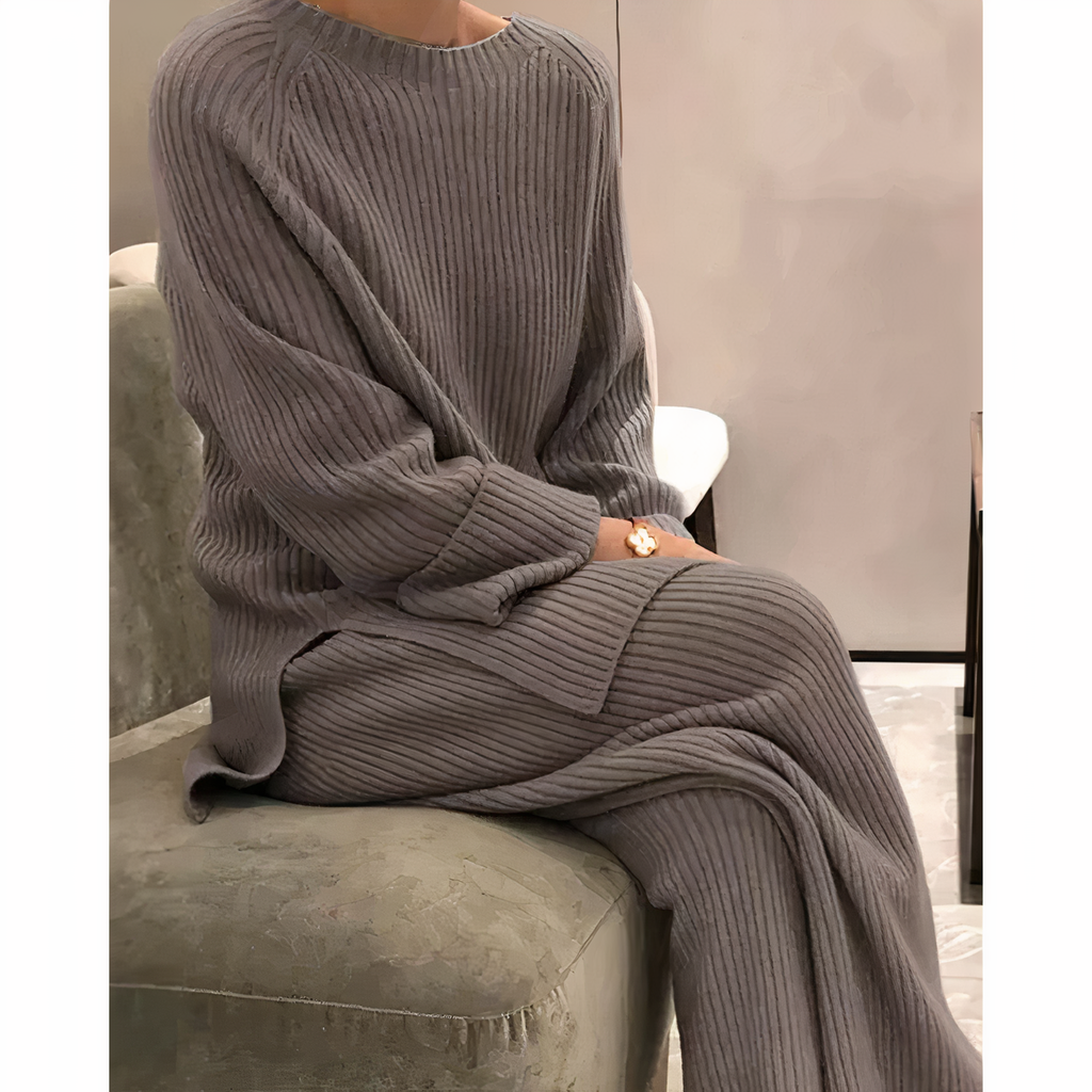Women's Knit Lounge Set – Relaxed Sweater & Wide Leg Pants Set