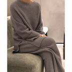 Women's Knit Lounge Set – Relaxed Sweater & Wide Leg Pants Set