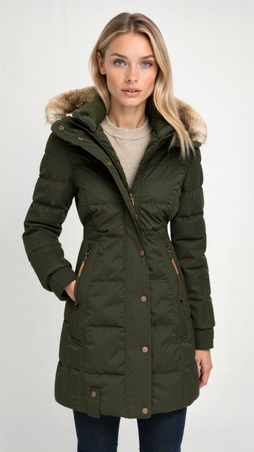 Women's Hooded Puffer Jacket – Mid-Length Quilted Jacket