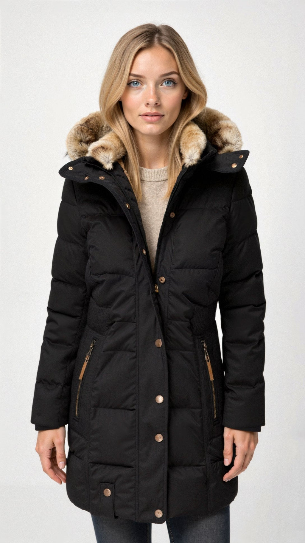 Women's Hooded Puffer Jacket – Mid-Length Quilted Jacket