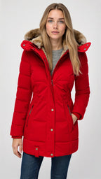 Women's Hooded Puffer Jacket – Mid-Length Quilted Jacket