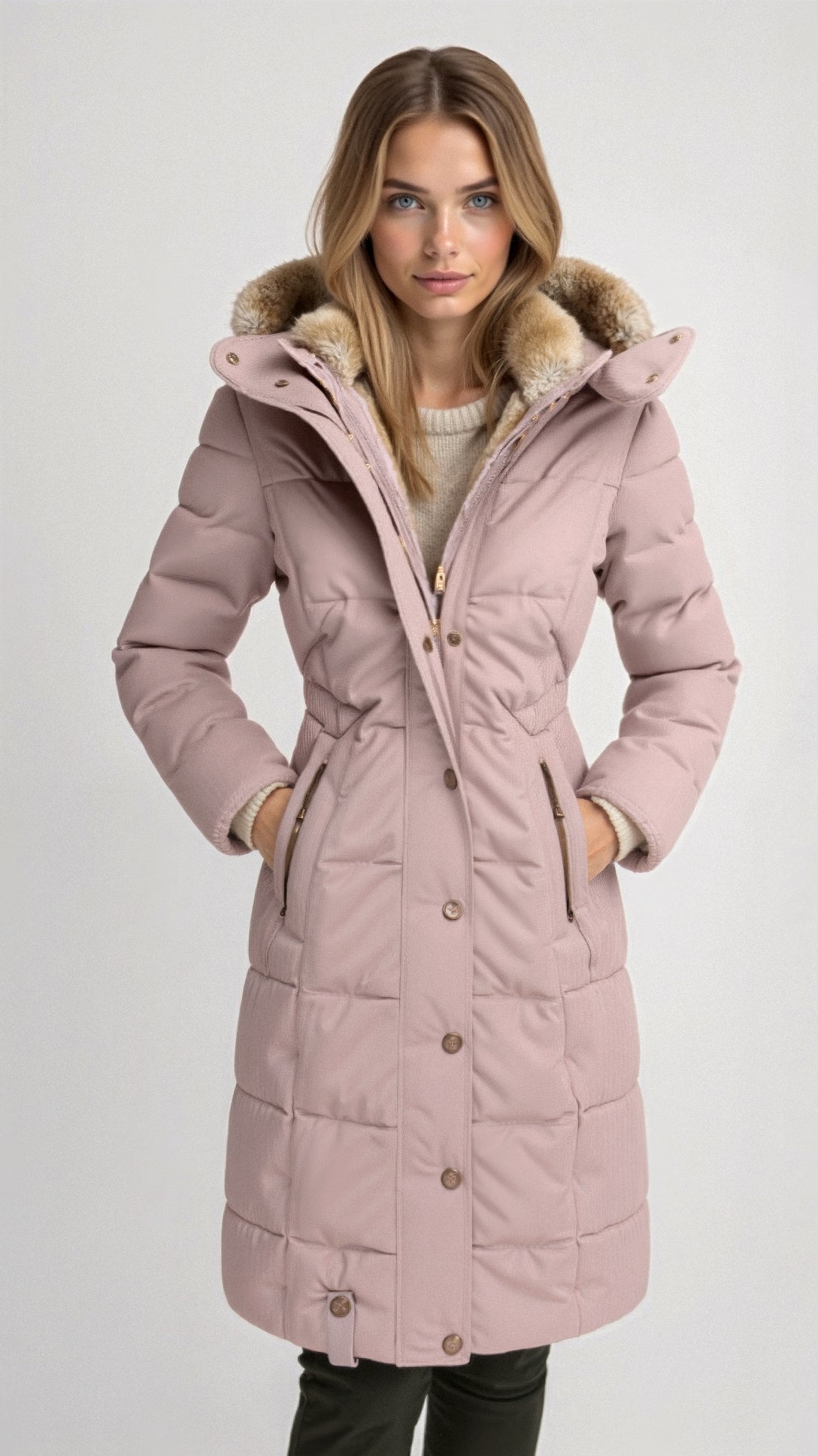 Women's Hooded Puffer Jacket – Mid-Length Quilted Jacket