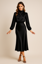 Women's High Waist Midi Dress – Flattering Fit Dress – Kriz